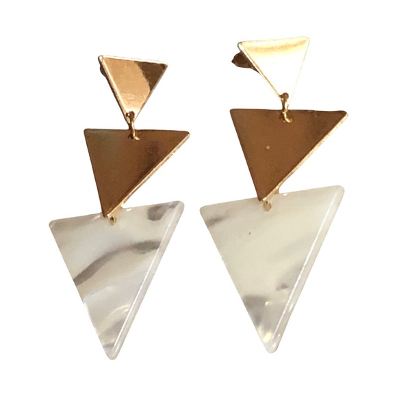 Gold colored triangular geometric dangle earrings priced posts - Picture 1 of 6